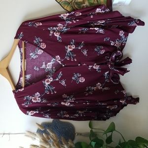 Altar'd State Red Maroon Floral Drapey Blouse Top Size Small